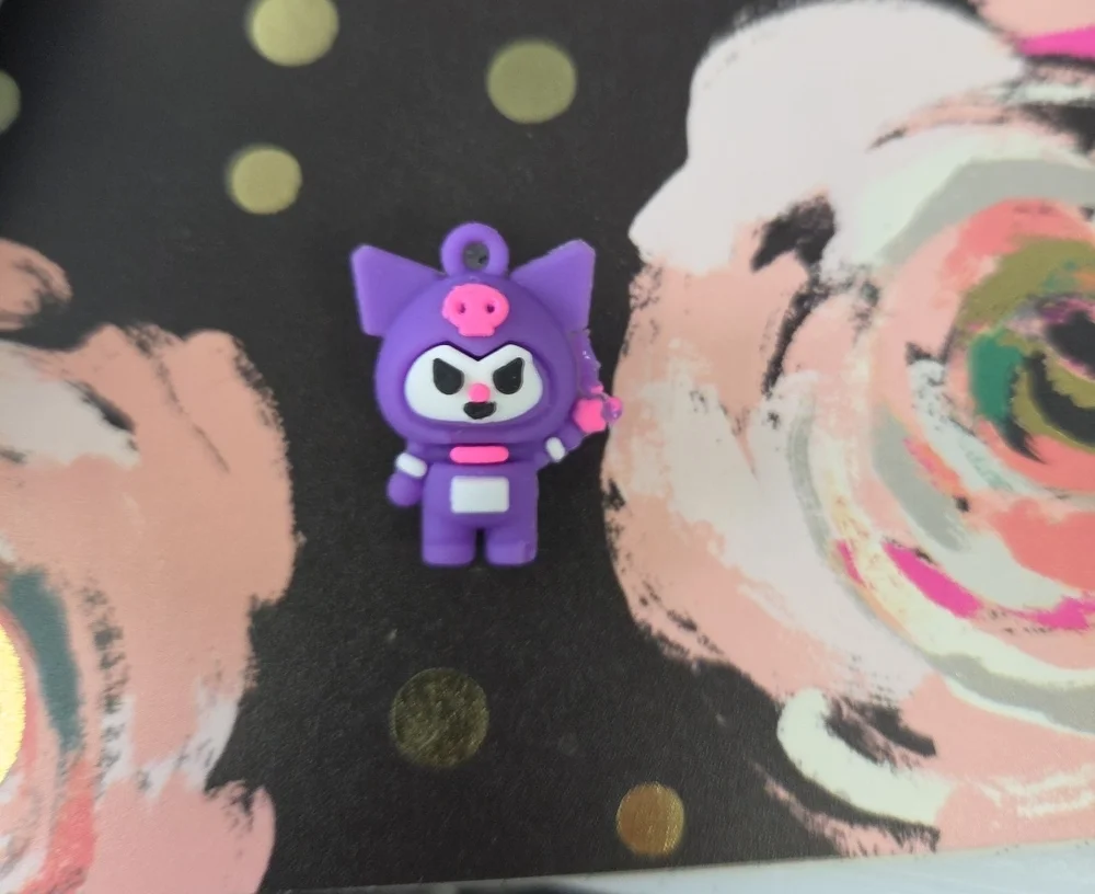 Sanrio Purple Kuromi-Inspired Silicone Cat Charm with Pink Accents